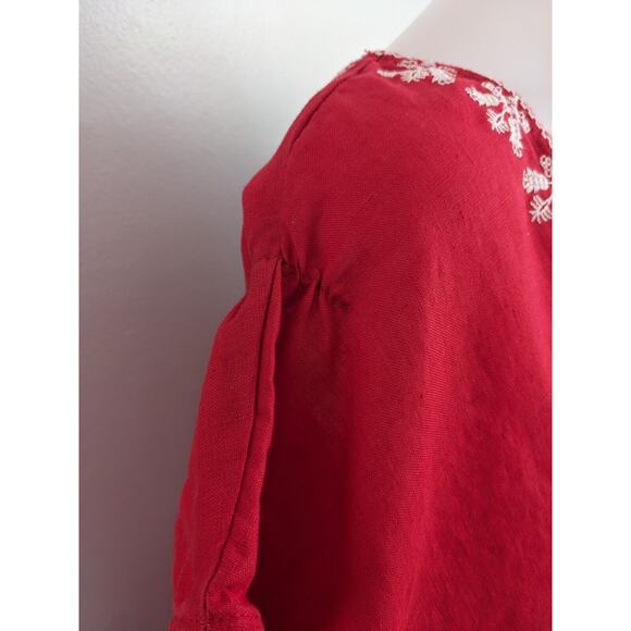 New Zara Basic Size Large Embroidered Shift Dress Red White Linen Short Sleeves - Picture 11 of 16